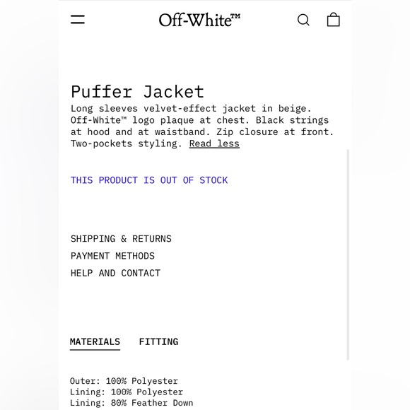 Off White Velvet Effect Puffer - Picture 10 of 11